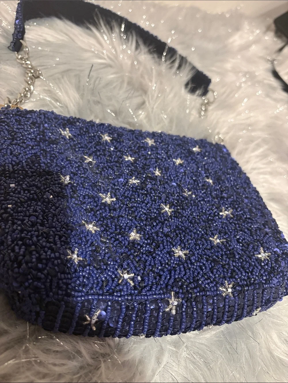 BNWT MADE IN INDIA Viral Beaded Navy Go Team Football Shoulder Bag